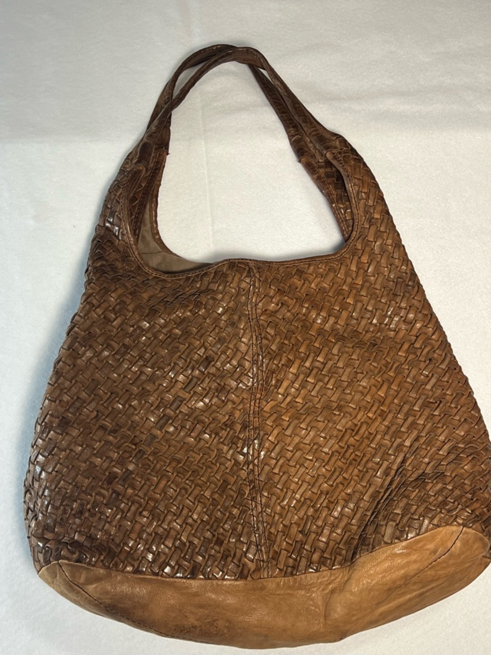 Langellotti Brown Woven Genuine Leather Hobo Shoulder Bag MADE IN ITALY